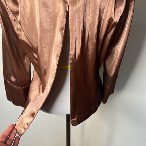 Cachet Brown Satin Rhinestone Button Vintage Blouse - Picture 6 of 7